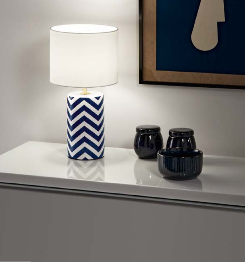 Lume in ceramica on base a righe bianche e blu e paralume bianco 1XE14 non incl. ZENO Lume in ceramica on base a righe bianche e blu e paralume bianco 1XE14 non incl. ZENO